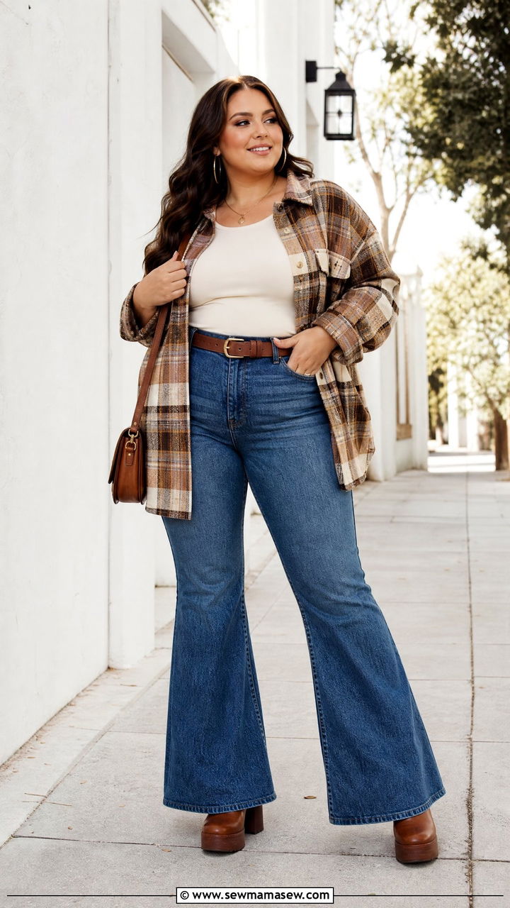 Plus Size Shacket With Flare Jeans - 20 plus size shacket outfit ideas