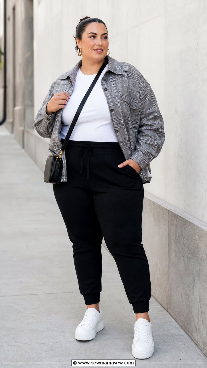 Plus Size Shacket With Joggers - 20 plus size shacket outfit ideas
