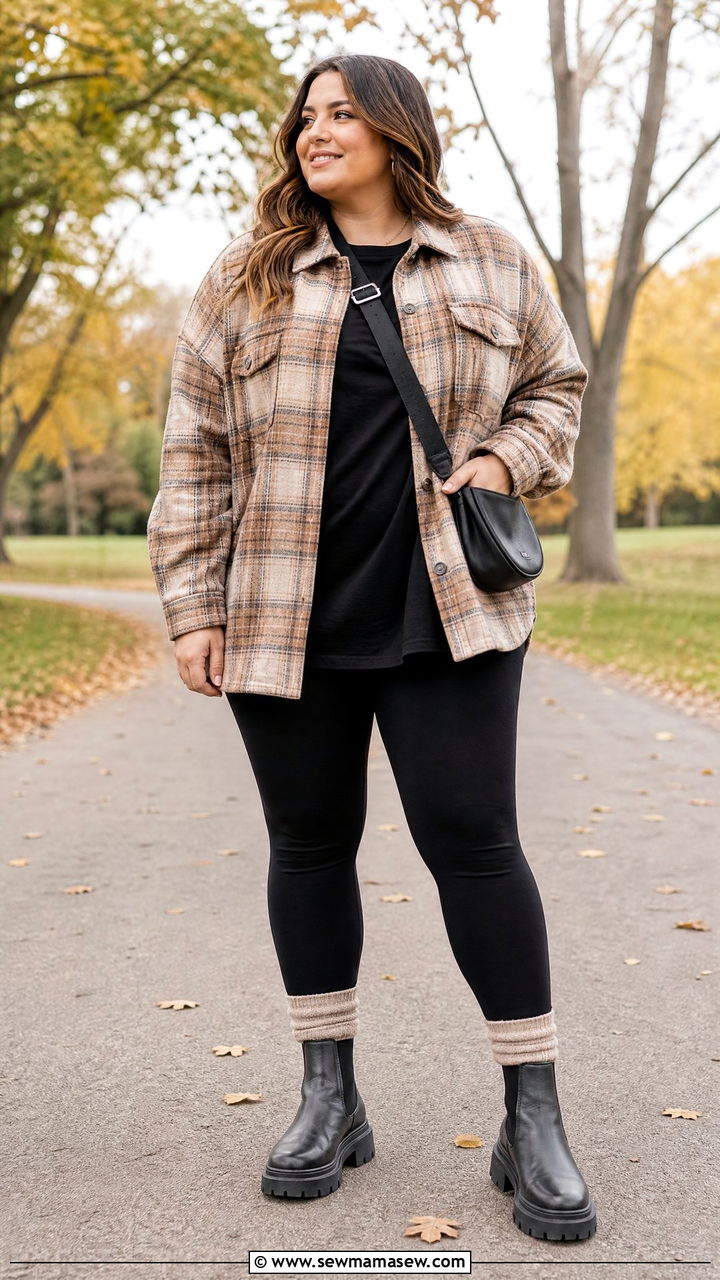 Plus Size Shacket With Leggings - 20 plus size fall fashion outfit ideas