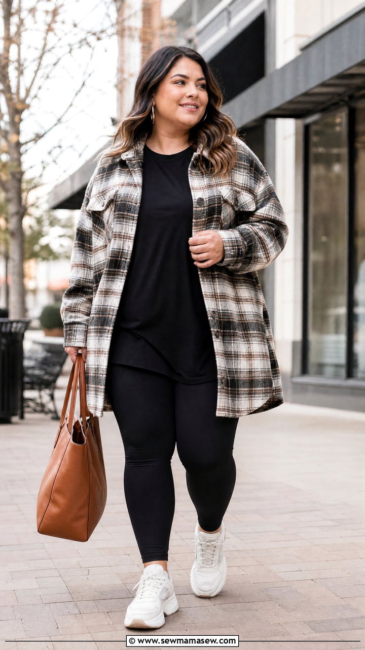 Plus Size Shacket With Leggings Outfit - 20 plus size layered fall outfit ideas