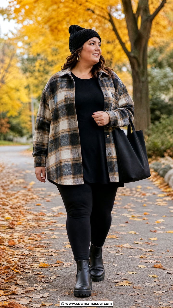 Plus Size Shacket With Leggings - 20 plus size cozy fall outfits