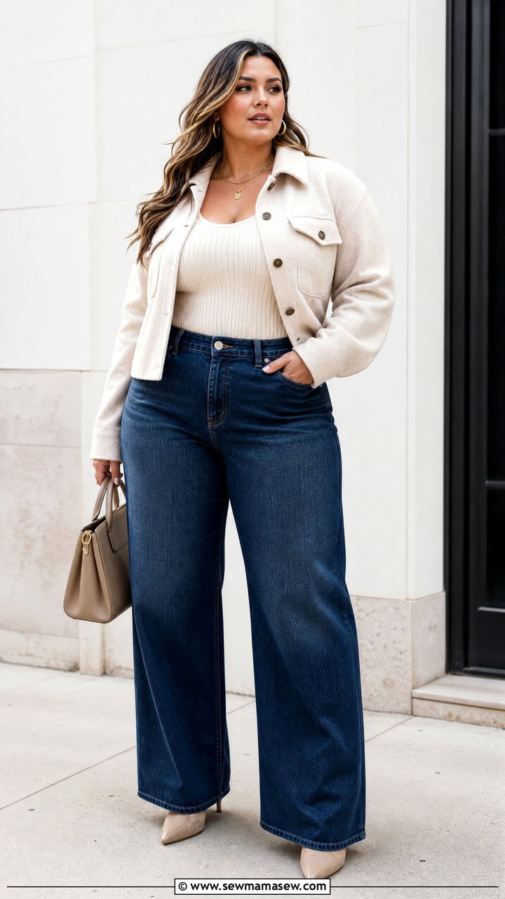 Plus Size Shacket With Wide Leg Jeans - 20 plus size shacket outfit ideas