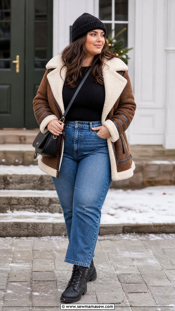 Plus Size Shearling Coat Outfit - 20 plus size winter coat outfit ideas