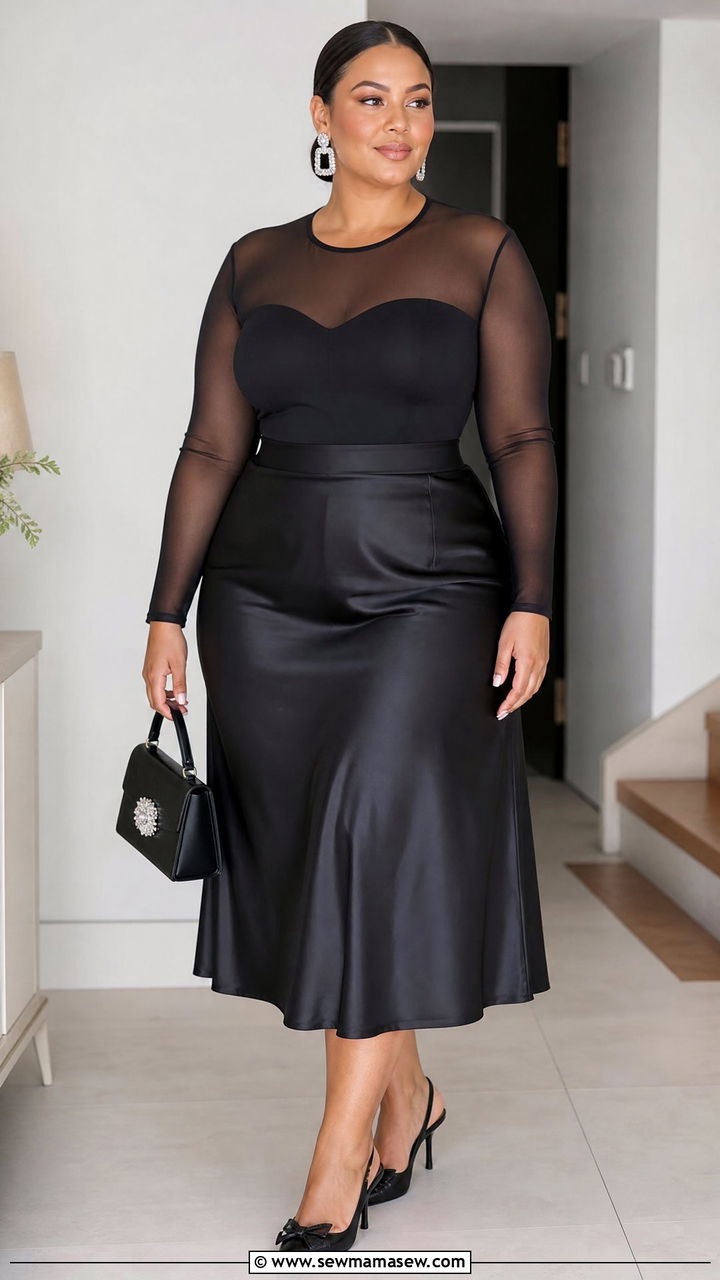 Plus Size Sheer Sleeve Top Outfit - 20 plus size night out top outfit ideas