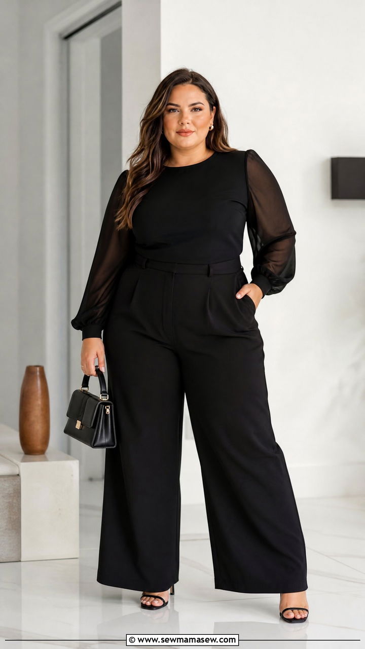 Plus Size Sheer Sleeve Top Outfit - 20 plus size statement top outfit ideas