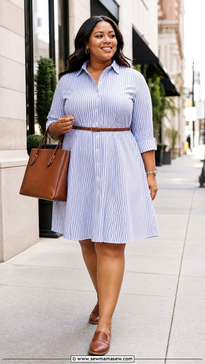 Plus Size Shirt A Line Dress With Loafers - 20 plus size a-line dress outfit ideas