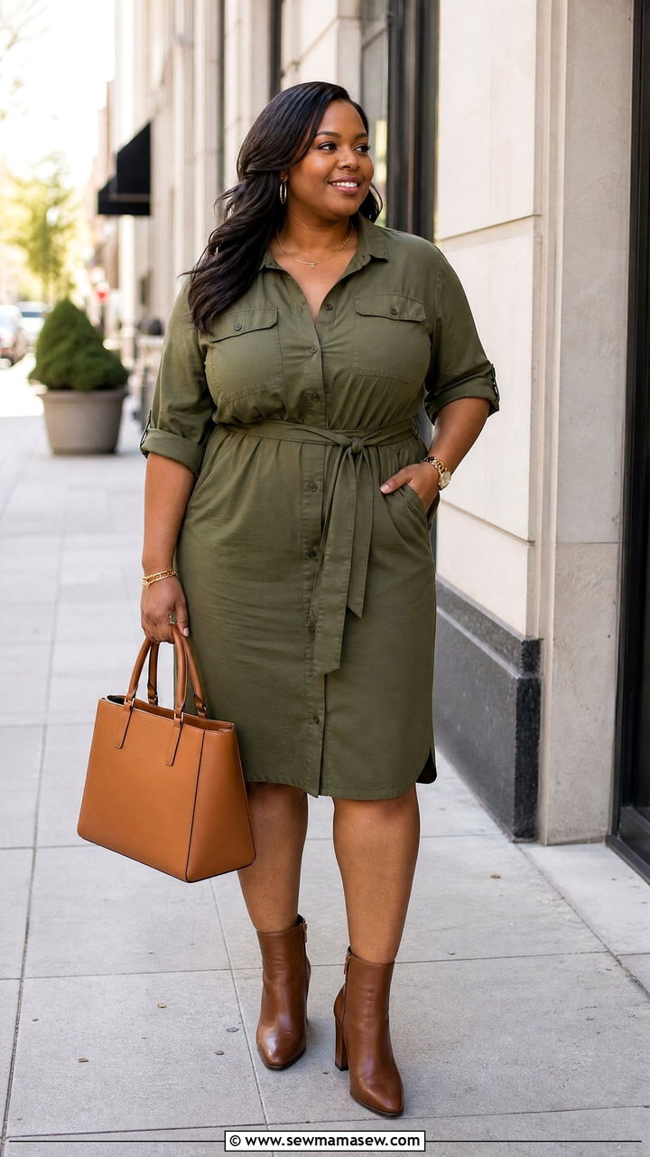 Plus Size Shirt Dress With Heeled Boots - 20 plus size outfit ideas with heels