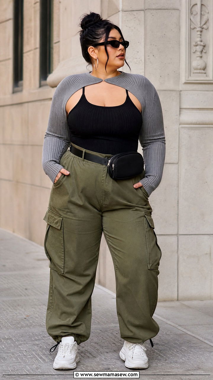 Plus Size Shrug Top With Cargo Pants Outfit - 20 plus size shrug top outfit ideas