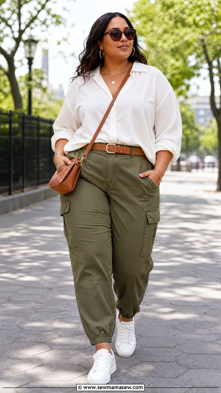 Plus Size Silk Blouse With Cargo Pants - 20 plus size silk blouse outfit ideas