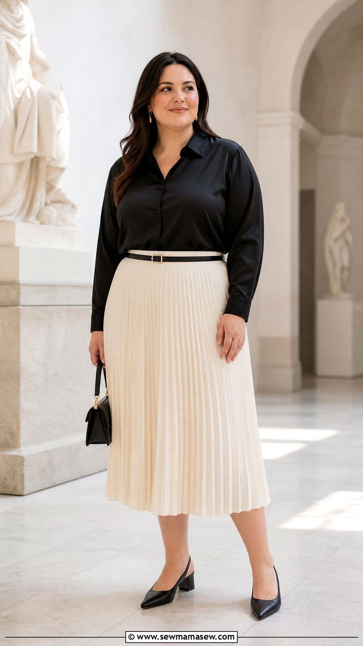 Plus Size Silk Blouse With Pleated Skirt - 20 plus size silk blouse outfit ideas
