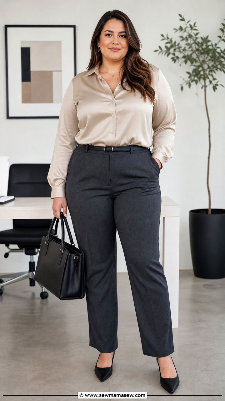 Plus Size Silk Blouse With Suit Pants - 20 plus size silk blouse outfit ideas