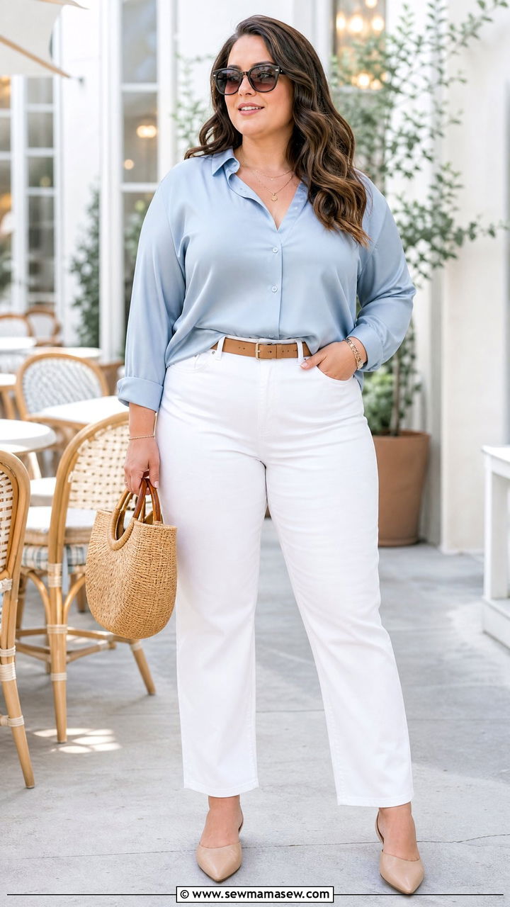 Plus Size Silk Blouse With White Jeans - 20 plus size silk blouse outfit ideas