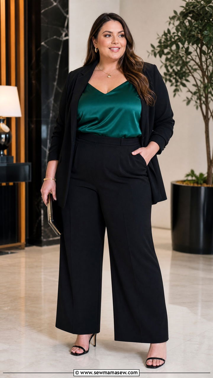 Plus Size Silk Camisole Top With Black Pants - 20 plus size camisole top outfit ideas