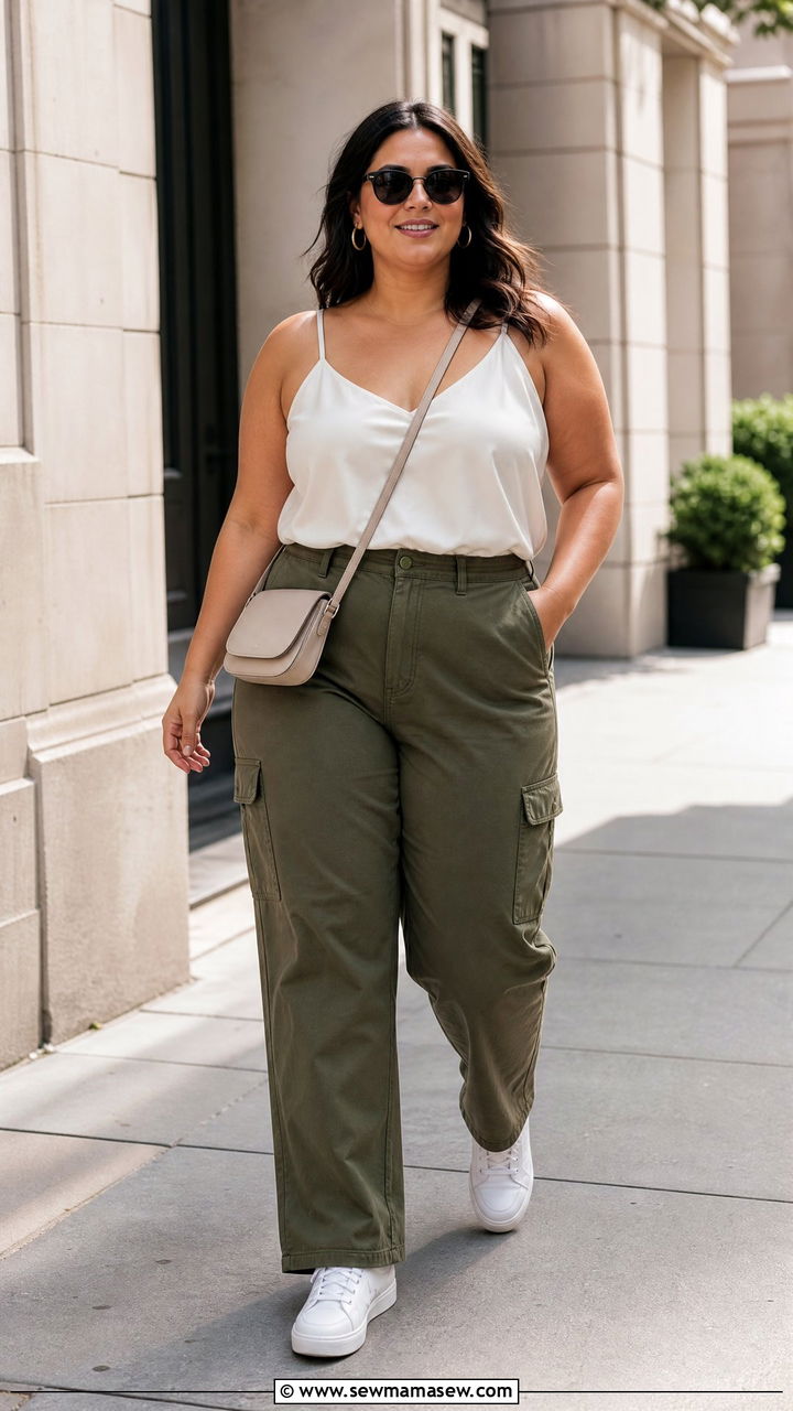 Plus Size Silk Top With Cargo Pants - 20 plus size silk top outfit ideas