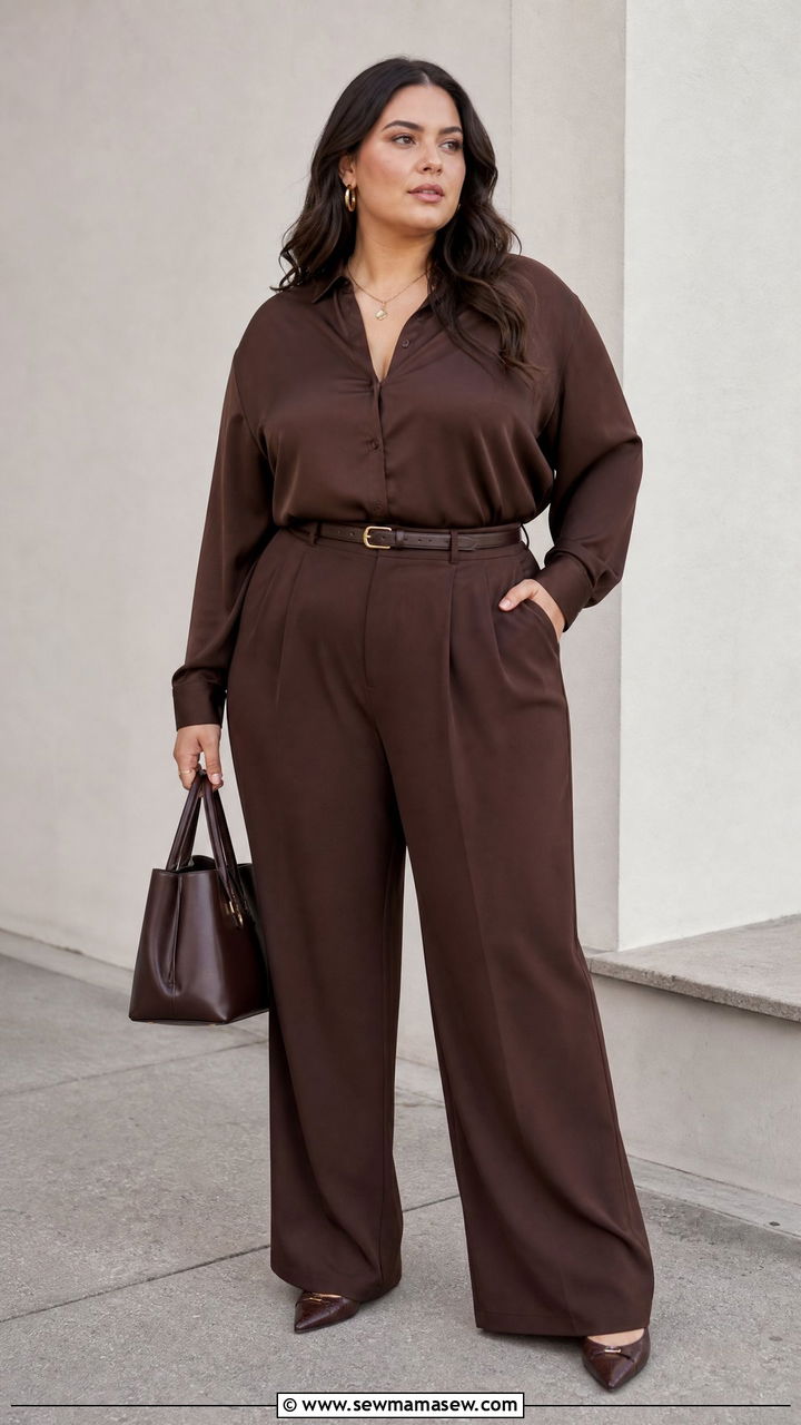 Plus Size Silk Top With Monochrome Outfit - 20 plus size silk top outfit ideas