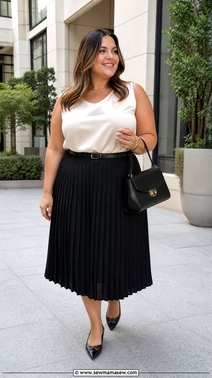 Plus Size Silk Top With Pleated Skirt - 20 plus size silk top outfit ideas