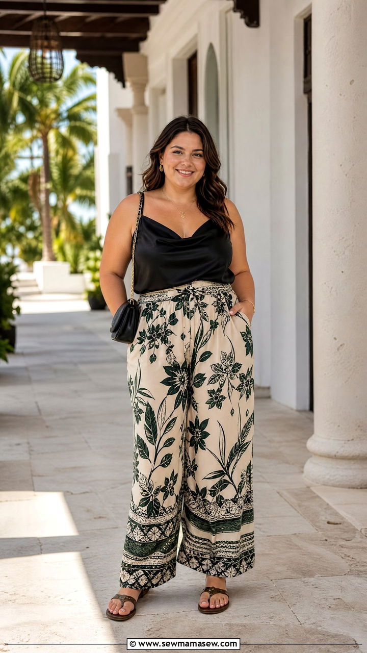 Plus Size Silk Top With Printed Pants - 20 plus size silk top outfit ideas