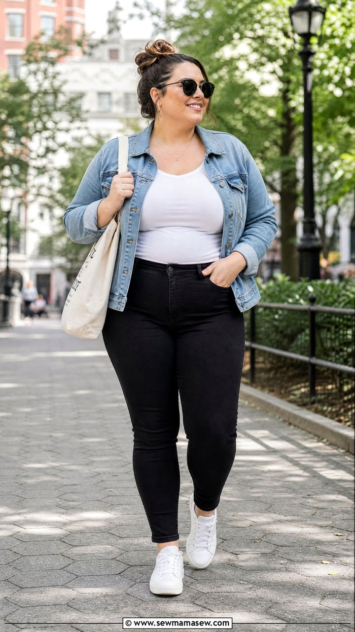 Plus Size Skinny Jeans With Denim Jacket - 20 plus size skinny jeans outfit ideas