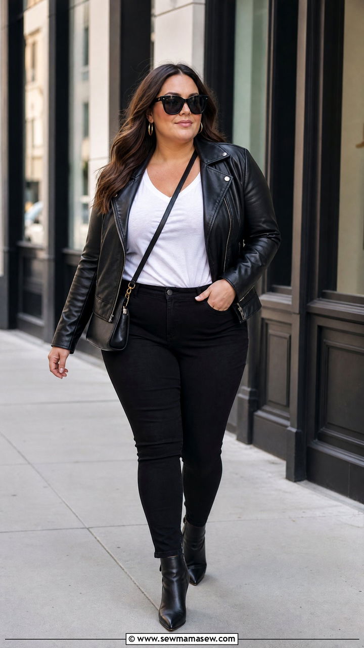Plus Size Skinny Jeans With Leather Jacket - 20 plus size skinny jeans outfit ideas