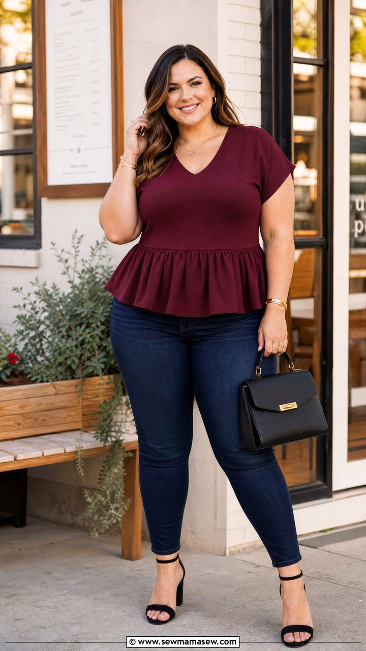 Plus Size Skinny Jeans With Peplum Top - 20 plus size skinny jeans outfit ideas