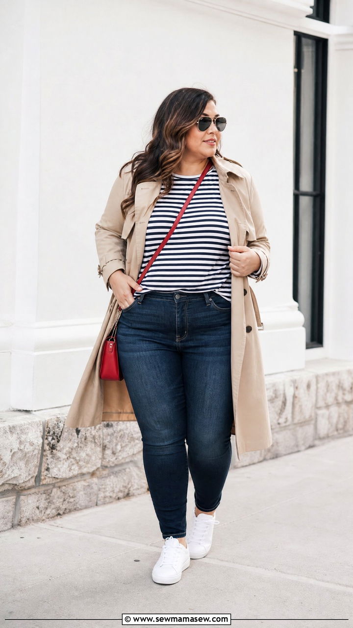 Plus Size Skinny Jeans With Striped Top - 20 plus size skinny jeans outfit ideas