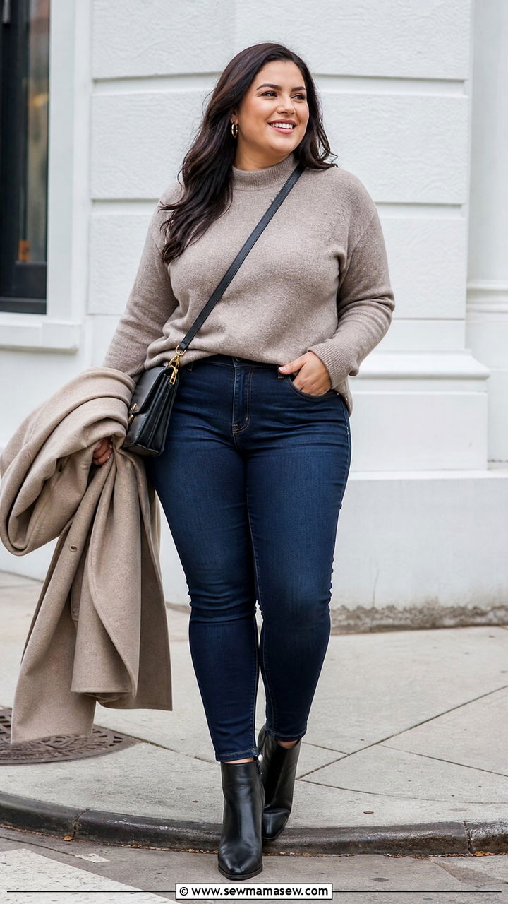 Plus Size Skinny Jeans With Sweater And Boots - 20 plus size skinny jeans outfit ideas