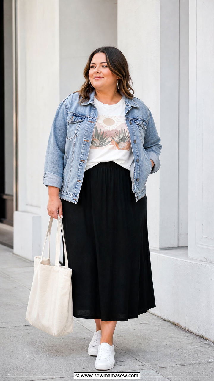 Plus Size Skirt And Graphic Tee Outfit - 20 plus size lazy day outfit ideas