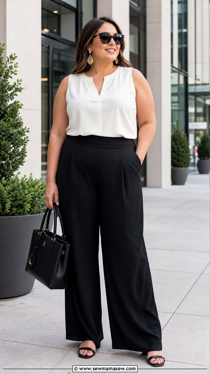 Plus Size Sleeveless Blouse And Palazzo Pants Outfit - 20 plus size hot weather outfit ideas