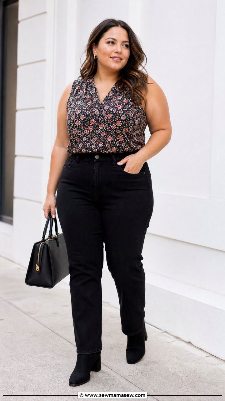 Plus Size Sleeveless Blouse With Black Jeans - 20 plus size sleeveless blouse outfit ideas