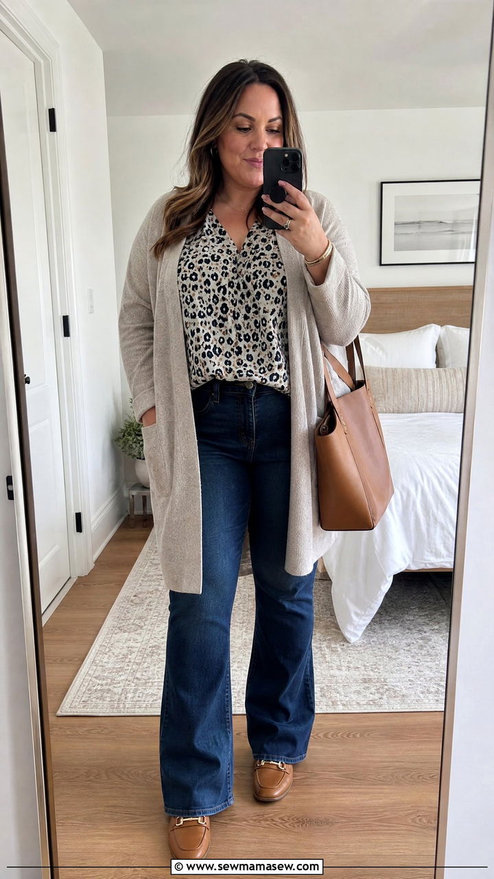 Plus Size Sleeveless Blouse With Cardigan And Jeans - 20 plus size sleeveless blouse outfit ideas