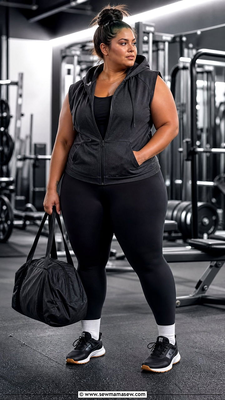 Plus Size Sleeveless Hoodie Gym Outfit - 20 plus size gym outfit ideas