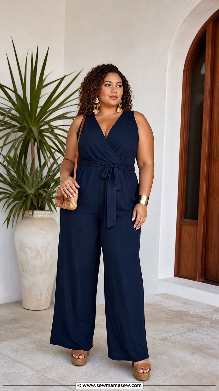 Plus Size Sleeveless Jumpsuit With Platform Sandals Outfit - 20 plus size summer outfit ideas for women over 40