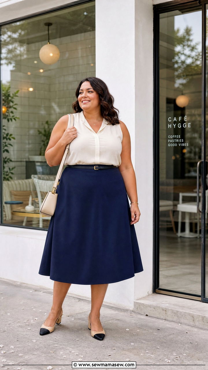 Plus Size Sleeveless Top With A Line Skirt - 20 plus size sleeveless top outfit ideas