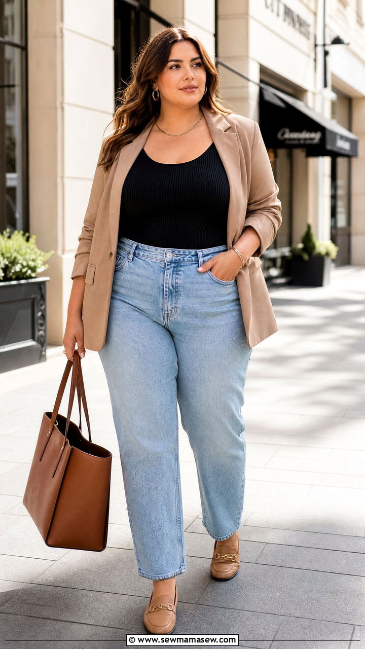 Plus Size Sleeveless Top With Blazer And Jeans - 20 plus size sleeveless top outfit ideas