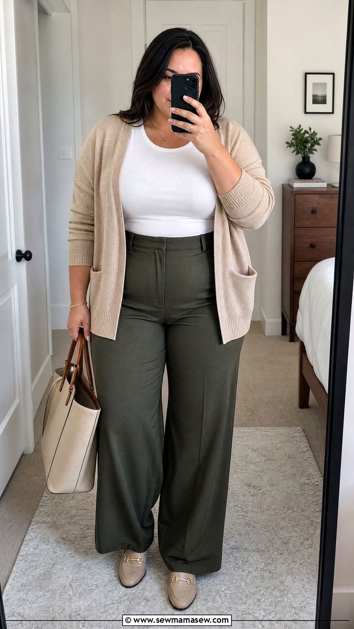 Plus Size Sleeveless Top With Cardigan And Pants - 20 plus size sleeveless top outfit ideas