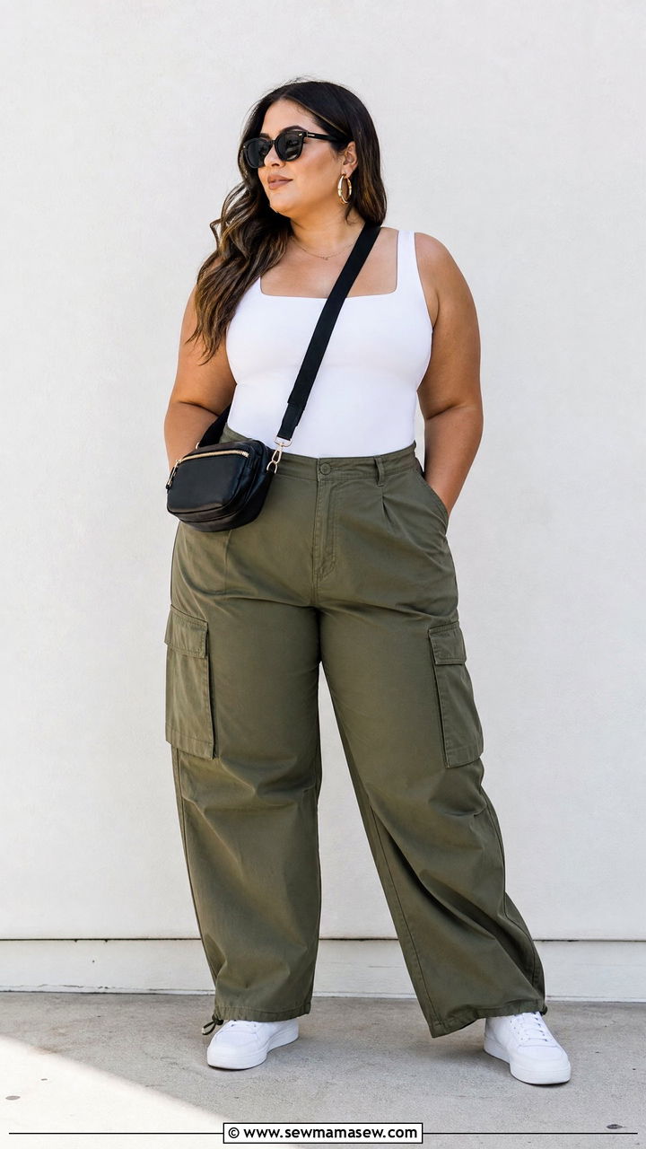 Plus Size Sleeveless Top With Cargo Pants - 20 plus size sleeveless top outfit ideas