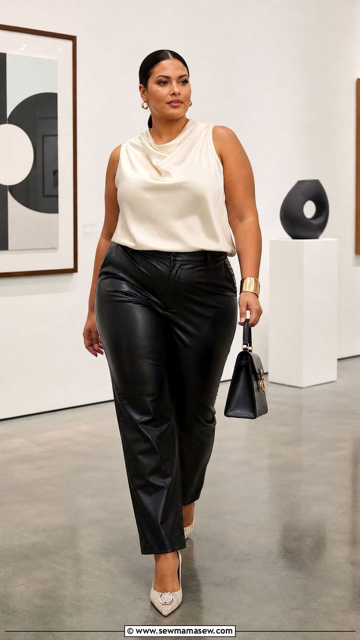 Plus Size Sleeveless Top With Leather Pants - 20 plus size sleeveless top outfit ideas