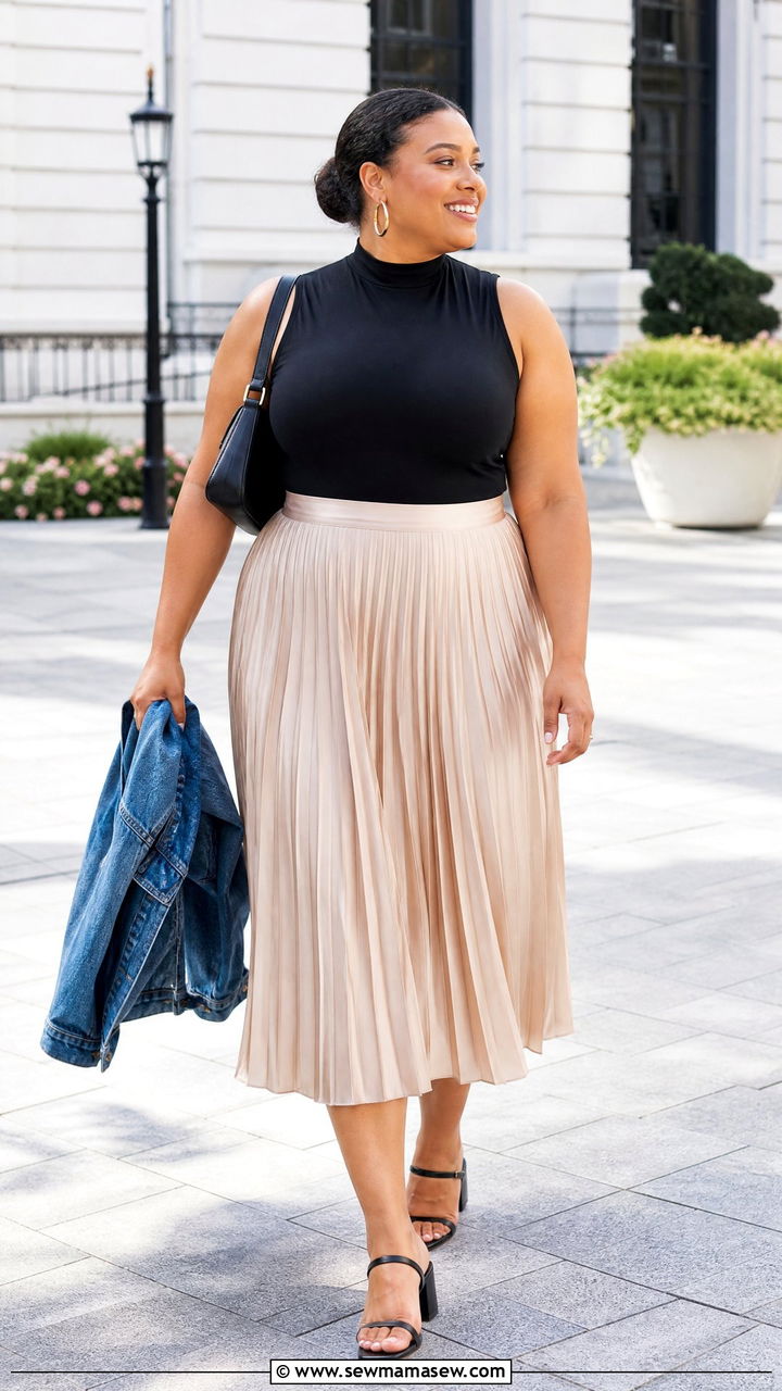 Plus Size Sleeveless Top With Pleated Skirt - 20 plus size sleeveless top outfit ideas