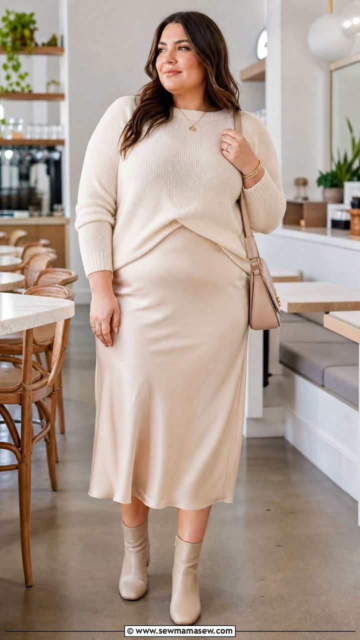 Plus Size Slip Skirt And Sweater Outfit - 20 effortless plus size outfit ideas