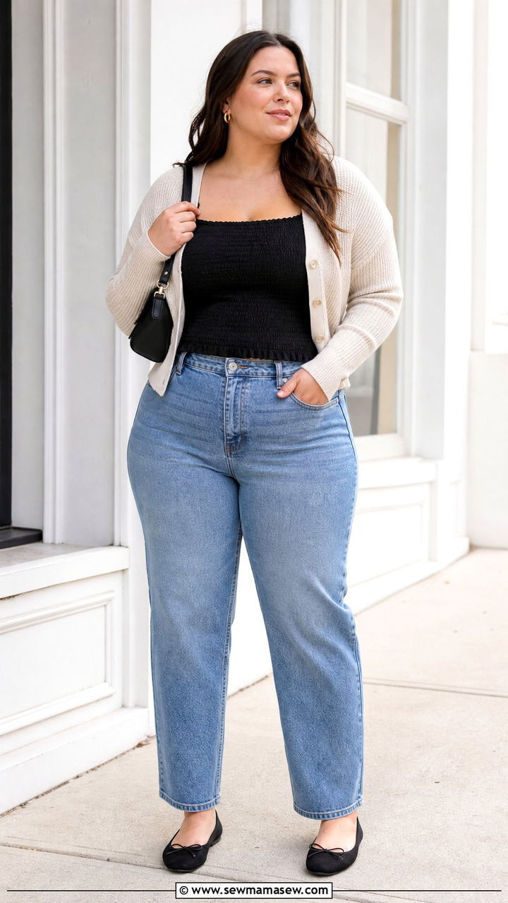 Plus Size Smocked Top With Cardigan - 20 plus size smocked top outfit ideas