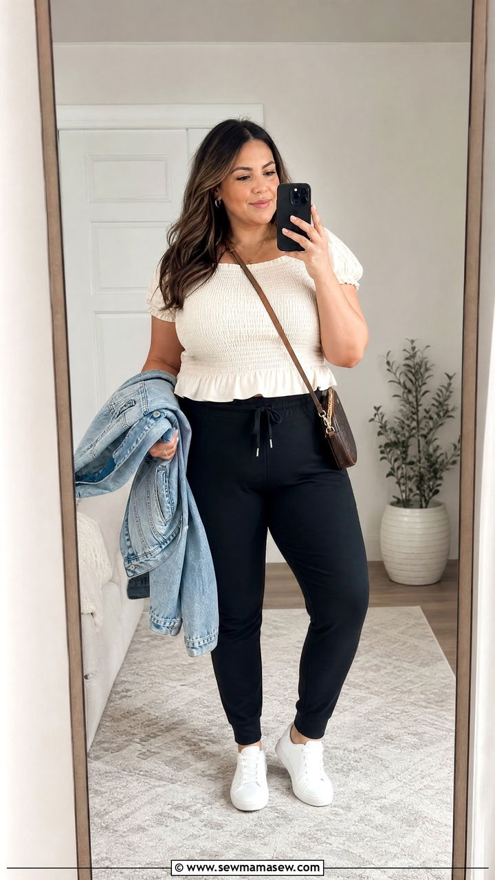 Plus Size Smocked Top With Joggers - 20 plus size smocked top outfit ideas