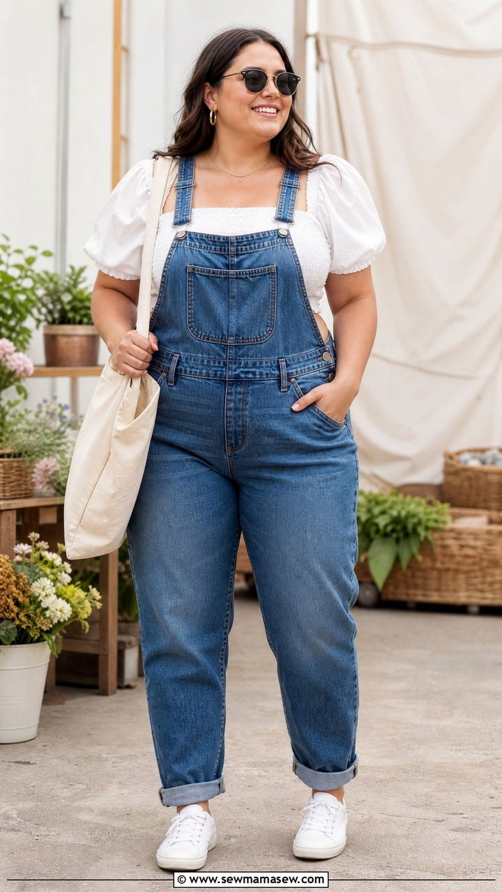 Plus Size Smocked Top With Overalls - 20 plus size smocked top outfit ideas