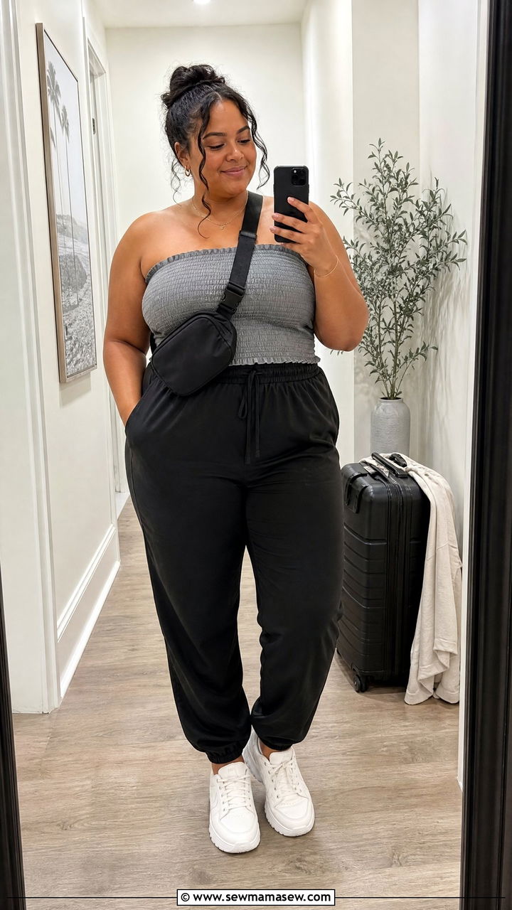 Plus Size Smocked Tube Top With Joggers - 20 plus size smocked tube top outfit ideas