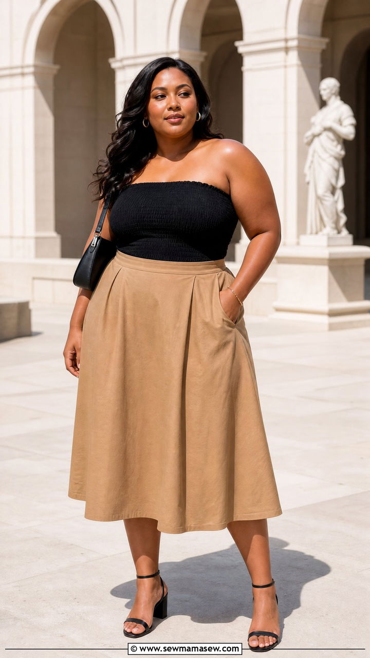 Plus Size Smocked Tube Top With Midi Skirt - 20 plus size smocked tube top outfit ideas
