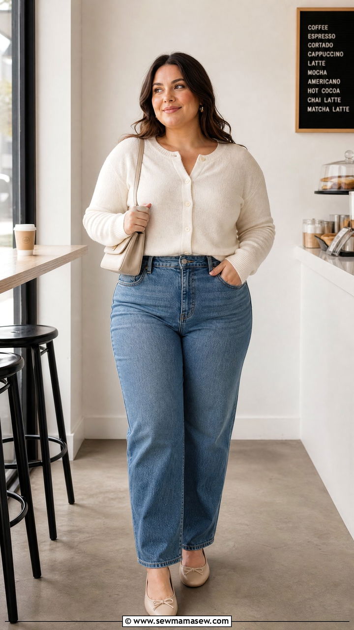 Plus Size Soft Cardigan Top Outfit - 20 plus size clean girl top outfit ideas