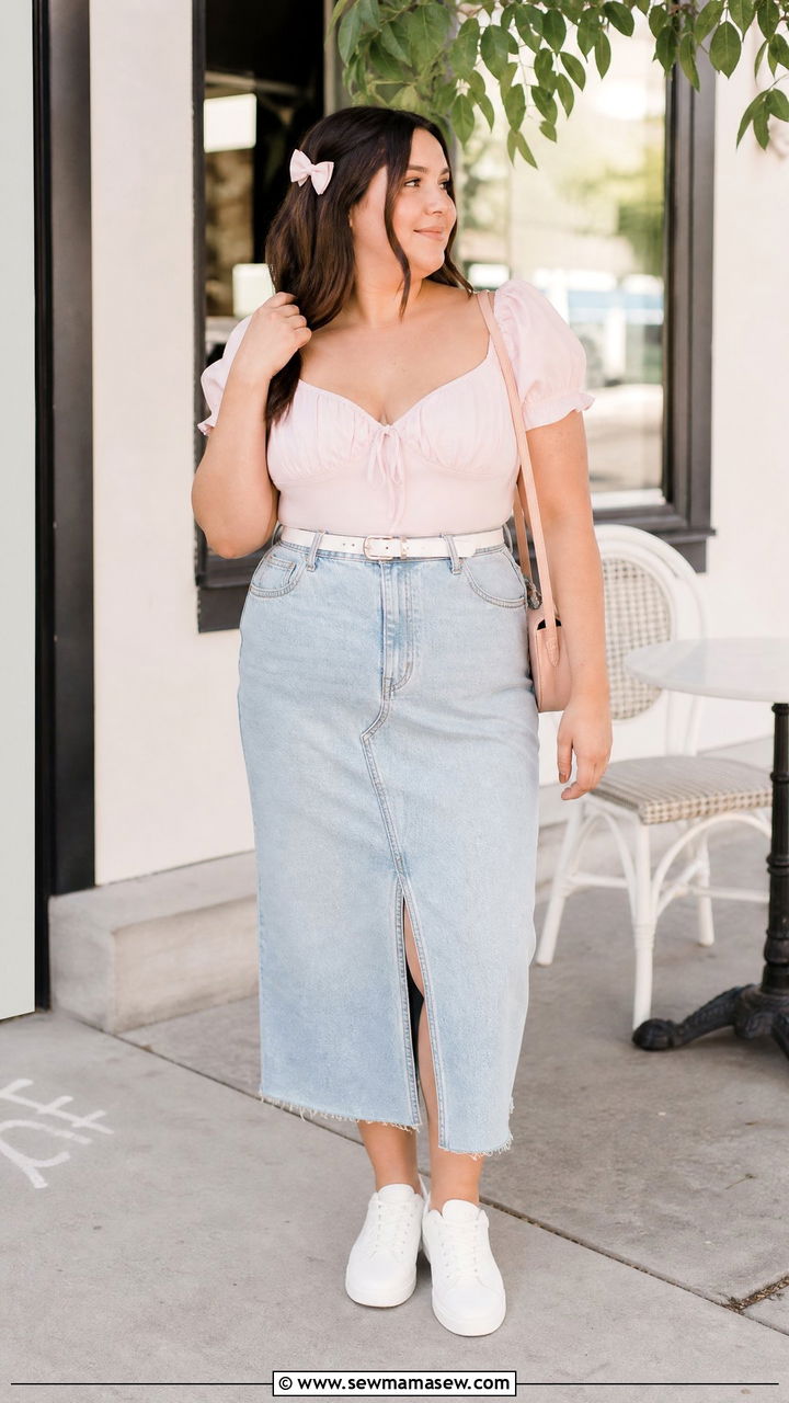 Plus Size Soft Girl Denim Skirt Outfit - 20 plus size soft girl outfit ideas