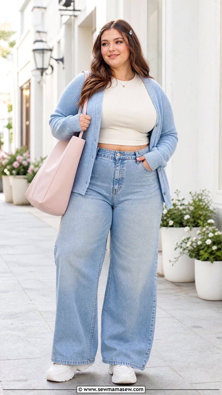 Plus Size Soft Girl Wide Leg Jeans Outfit - 20 plus size soft girl outfit ideas