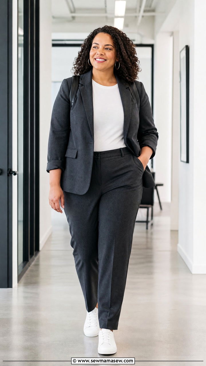 Plus Size Soft Suit And Sneakers Outfit - 20 plus size outfits for work moms