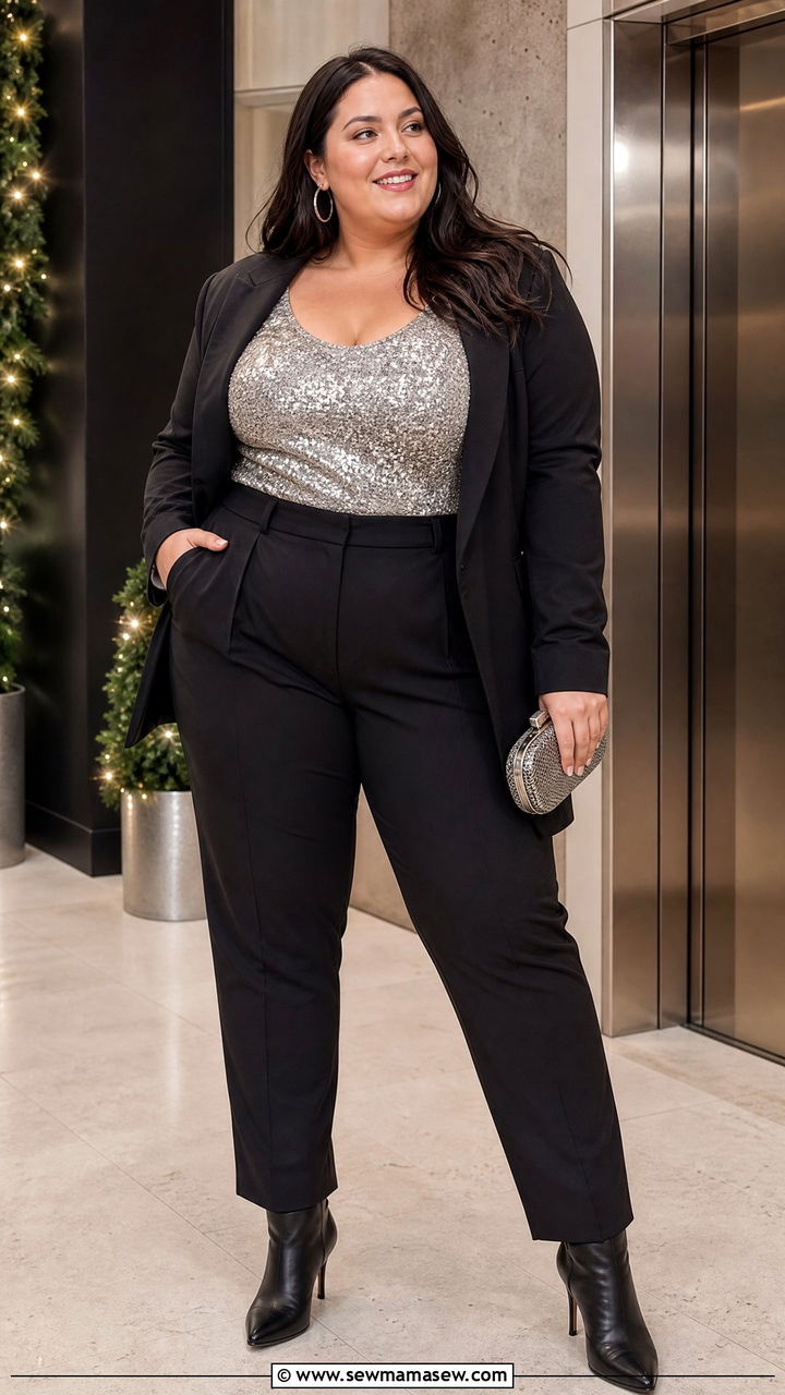 Plus Size Sparkle Tank Top Outfit - 20 plus size holiday party top outfit ideas