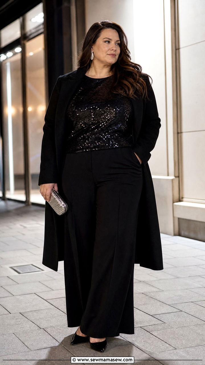 Plus Size Sparkly Top With All Black Outfit - 20 plus size sparkly top outfit ideas